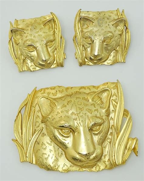 Leopard Jaguar Cheetah Earrings Brooch Pin Set Jj Jonette Jewelry 1986