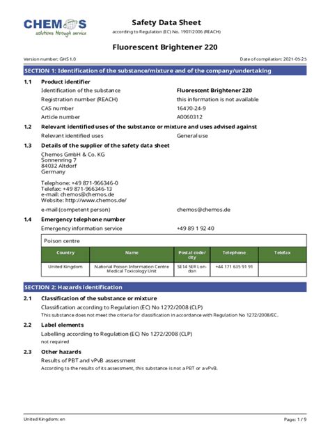 Fillable Online Safety Data Sheet Fluorescent Brightener Fax Email