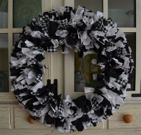 Fabric Wreath Black White Buffalo Check Rag Wreath Farmhouse Wreath