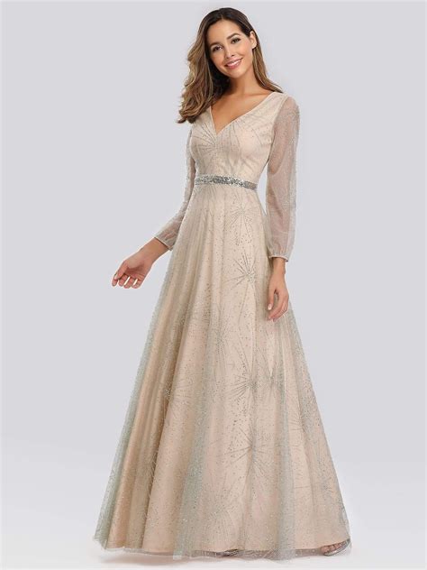 Elegant Shimmery Long Lantern Sleeve Prom Dress Long Sleeve