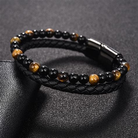 Bracelet de perles noires pour homme Chic et élégant