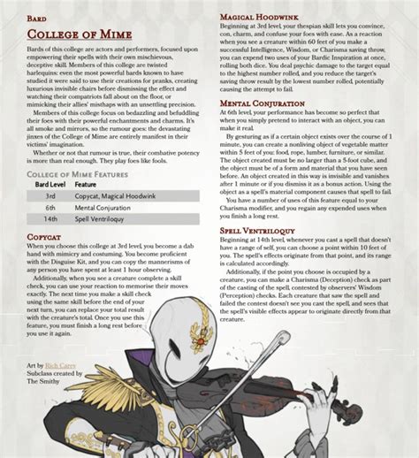 Subclass The Bardic College Of Mime An Unsettling Imitator Actor