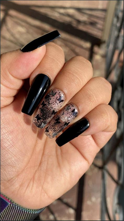 Black Butterfly In 2021 Black Nails With Glitter Black Acrylic