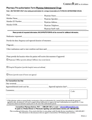 Fillable Online Pharmacy Pre Authorization Form Physician