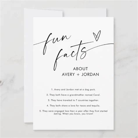 Wedding Fun Facts Sign Modern Minimalist Wedding Invitation Zazzle