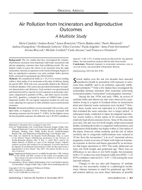 Pdf Air Pollution From Incinerators And Reproductive Outcomes Carla