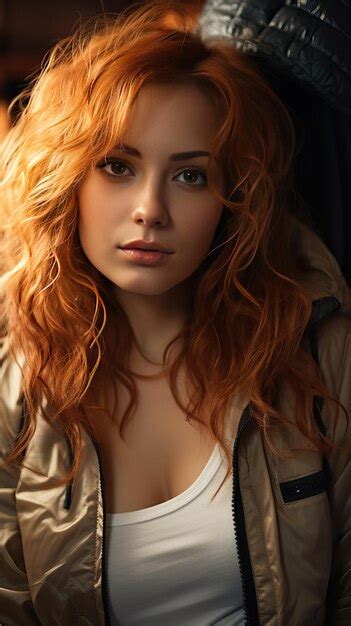 Premium Ai Image Beautiful Red Head Woman Wearing Jacket