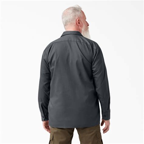 Flex Relaxed Fit Long Sleeve Twill Work Shirt Charcoal Gray Dickies