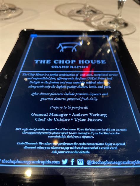 Menu at The Chop House Grand Rapids steakhouse, Grand Rapids