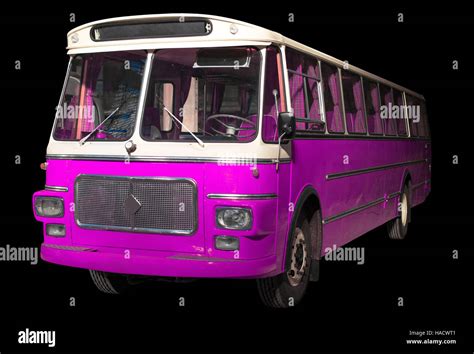 Old Retro Pink Bus Isolated On Black Background Stock Photo Alamy