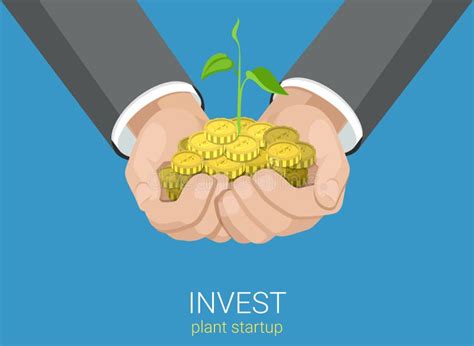 Flat Vector Grow Business Investment Growing Hands Coins Money Stock