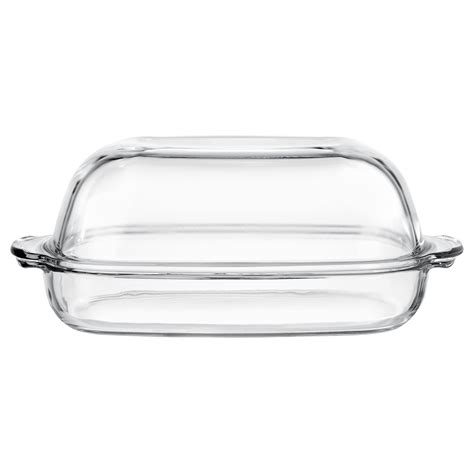 Buren Oven Serving Dish With Lid Clear Glass 42x26 Cm Ikea