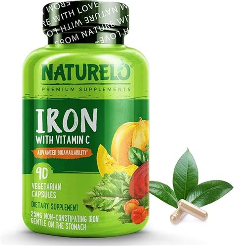 Naturelo Vegan Iron Supplement With Whole Food Vitamin C Best Natural