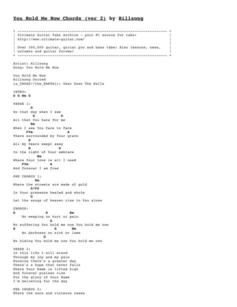 You Hold Me Now Chords (Ver 2) by Hillsong Tabs at Ultimate Guitar ...