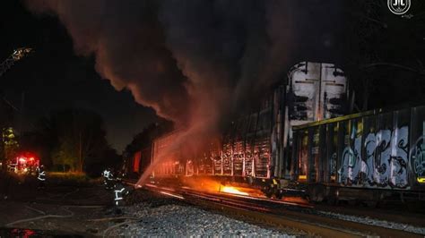 Rail Car Transporting Vehicles Catches Fire In Birmingham