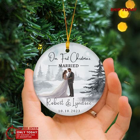 Personalized Just Married Christmas Ornament Wedding T Mr Etsy