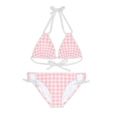 Pink Gingham Bikini Pastel Pink Plaid Strappy Bikini Set AOP Etsy