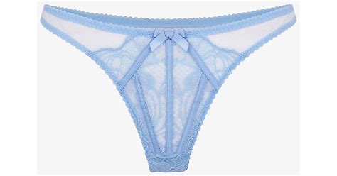 Agent Provocateur Rozlyn Semi Sheer Low Rise Lace Thong In Blue Lyst