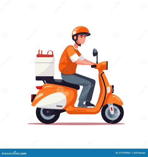 Delivery Man Riding A Red Scooter Illustration Template Food Delivery