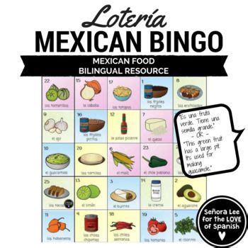 Spanish Bingo Game Loteria Mexican Food Vocabulary Hispanic Heritage Month