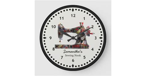 Patchwork Quilt Sewing Machine Wall Clock Zazzle