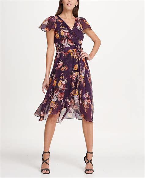 Dkny Flutter Sleeve Chiffon Midi Dress Macys