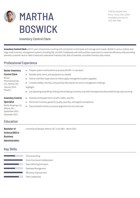 Inventory Control Clerk Resume Examples And Templates For 2025