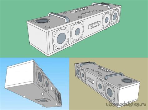 three different views of the same device, one with two speakers on each ...