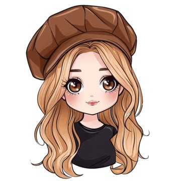 Trendy Chibi Portrait Of Elegant Cute Blonde Girl With Brown Beret