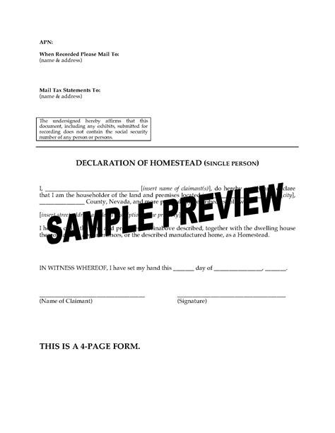 Nevada Declaration Of Homestead For Single Person