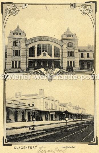 Klagenfurt Hauptbahnhof 1908 Wiener Werkstätte Postkarten