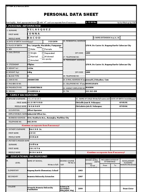 Personal Data Sheet | PDF | Teachers | Social Institutions