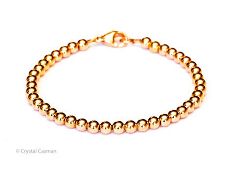 14k Rose Gold Bead Bracelet 6mm Women And Men S Bracelet Crystal Casman