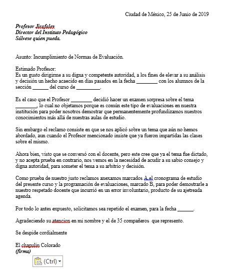 Carta De Queja