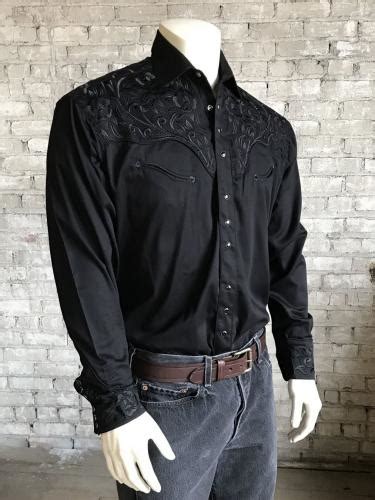 Rockmount Men S Vintage Tooling Ii Embroidered Western Shirt Black Black