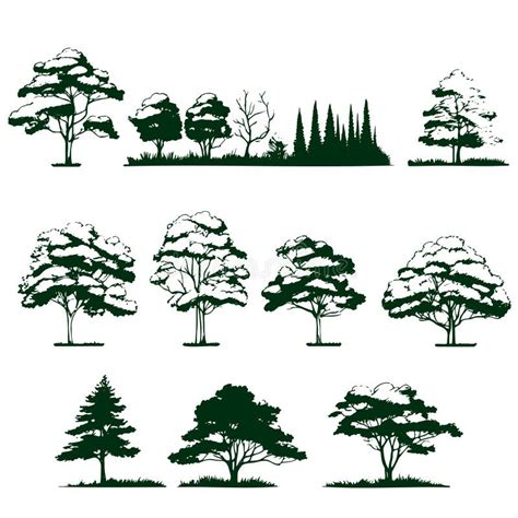 Hand Drawn Tree Sketches Set Vector Illustration Stock Vector