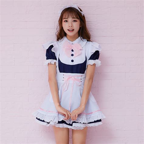 4pcs Adorable French Maid Ruffle Apron Mini Dress Anime Cosplay Fancy