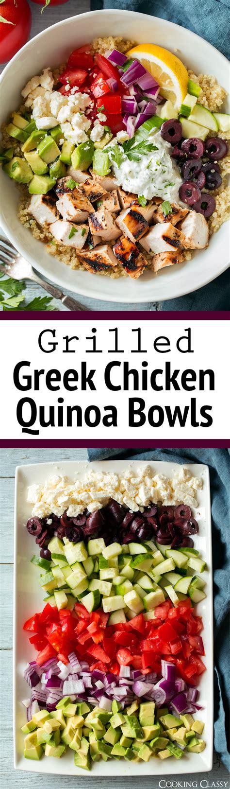 Quinoa Bowls With Grilled Greek Chicken And Tzatziki Cooking Classy