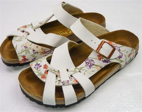 Papillio By Birkenstock Pisa Soft Bed Floral White Strappy Sandals Sz 9