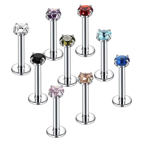 Wholesale L Surgical Steel Lip Studs With Cubic Zircon Crystal Gems