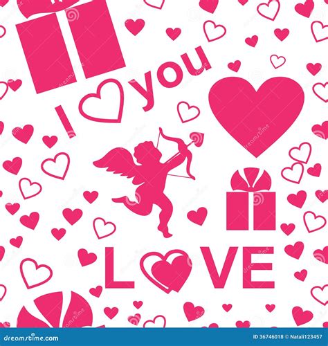 Seamless Pattern With Symbols Of Valentine's Day Royalty Free Stock ...