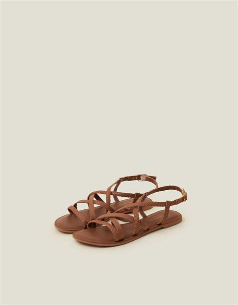 Plaited Leather Sandals Tan Sandals And Flip Flops Accessorize Global