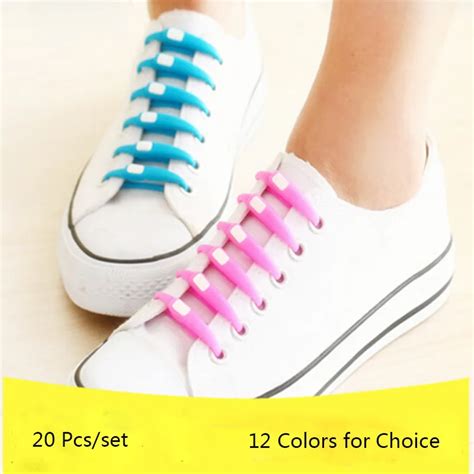 20 Pcs 12 Colors Silicone Shoes Tie Novelty No Tie Shoelaces Unisex ...