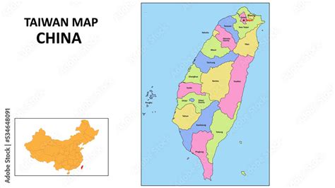 Taiwan Map of China. State and district map of Taiwan. Political map of ...