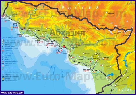 Карта нового афона абхазия с достопримечательностями на русском языке