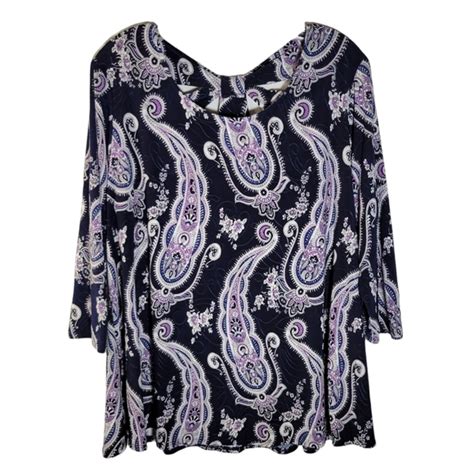 Roz Ali Tops Roz Ali Black And Purple Paisley Print Blouse With