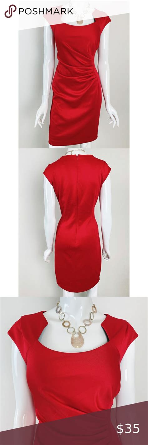 Calvin Klein Red Cap Sleeve Ruched Sheath Dress In 2020 Womens Sheath