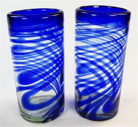 Drinking Glasses Blue Swirl 20oz Set Of Four