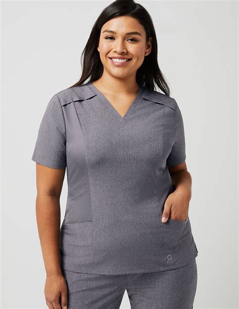 Paneled Mesh V Neck Top In Heathered Grey Medical Scrubs By Jaanuu