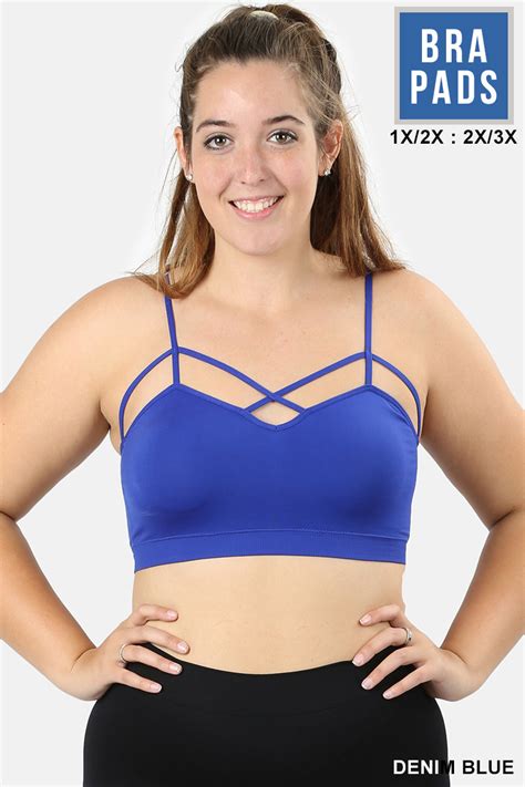 Women Plus Size Seamless Criss Cross Front Sports Removable Pads Bra